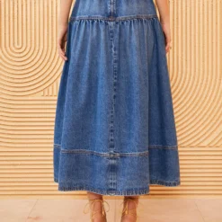 ULLA JOHNSON The Astrid Skirt - Danube Medium Indigo Wash -Cheap Style Qube Store ULLA JOHNSON ASTRID SKIRT DANUBE 0015