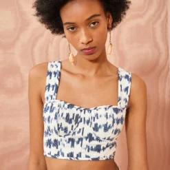 ULLA JOHNSON Carisia Top - Indigo Ikat -Cheap Style Qube Store ULLA JOHNSON Carisia Top INDIGO IKAT 03