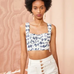ULLA JOHNSON Carisia Top - Indigo Ikat -Cheap Style Qube Store ULLA JOHNSON Carisia Top INDIGO IKAT 05