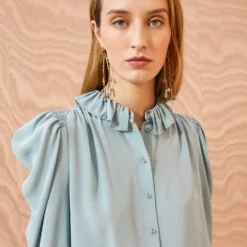 ULLA JOHNSON Dara Blouse - Agave -Cheap Style Qube Store ULLA JOHNSON Dara Blouse AGAVE 0038