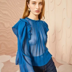 ULLA JOHNSON Elvia Blouse - Sapphire -Cheap Style Qube Store ULLA JOHNSON Elvia Blouse SAPPHIRE 03