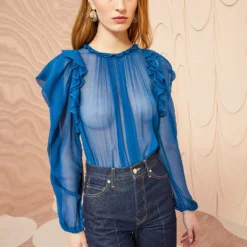 ULLA JOHNSON Elvia Blouse - Sapphire -Cheap Style Qube Store ULLA JOHNSON Elvia Blouse SAPPHIRE 05