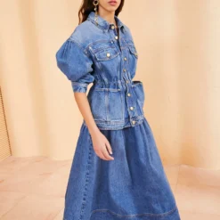 ULLA JOHNSON The Odette Jacket - Danube Medium Indigo Wash -Cheap Style Qube Store ULLA JOHNSON ODETTE JACKET DANUBE 0012